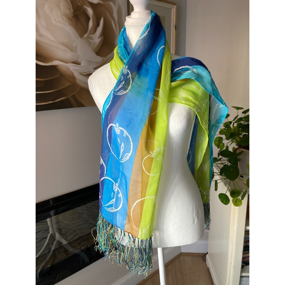 Andy Warhol Silk Scarf Women Colorful Fruit Printed Rectangle Fringe Collectible